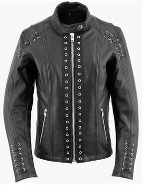 Xelement Women's Black Leather Motorcycle Jacket Conceal Carry Size XL